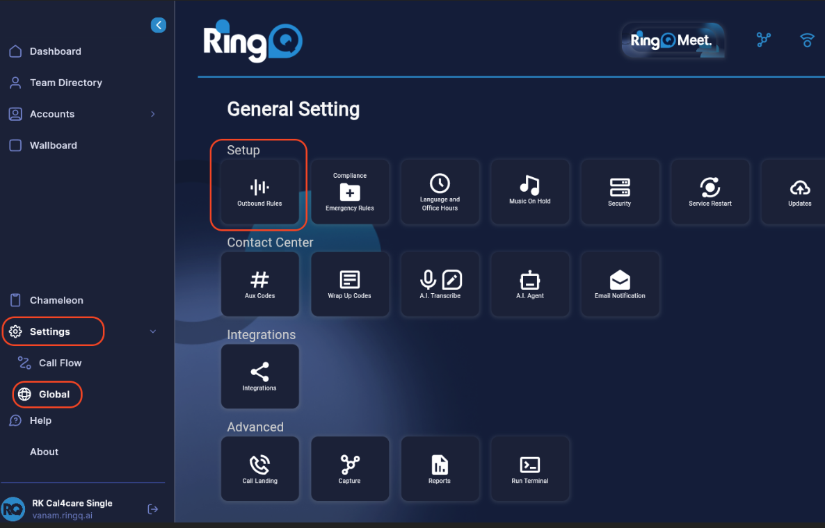 Configuring outbound rules in RingQ